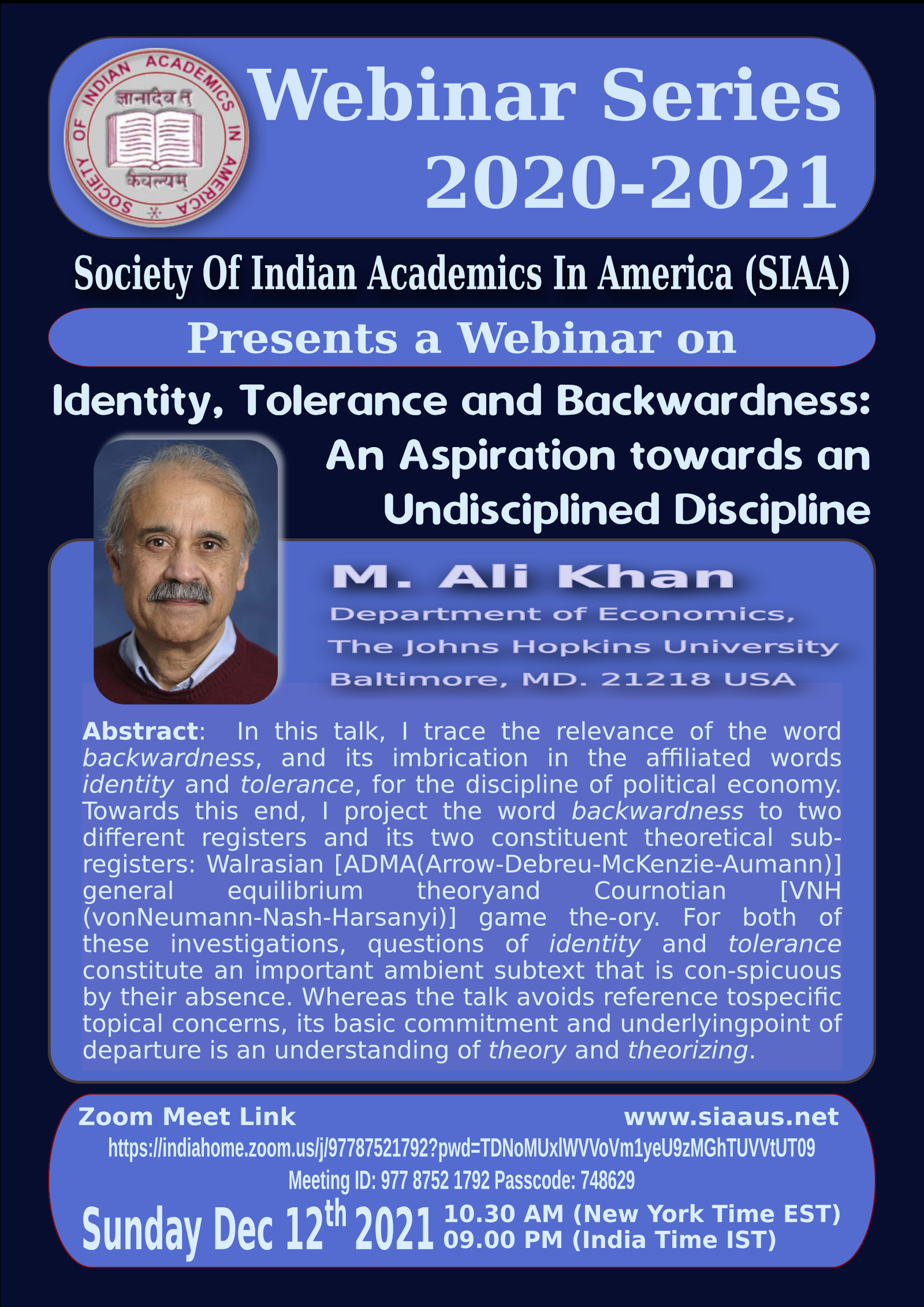 webinar poster dec 2022 - Identity, Tolerance and Backwardness: An Aspiration towards an Undisciplined Discipline