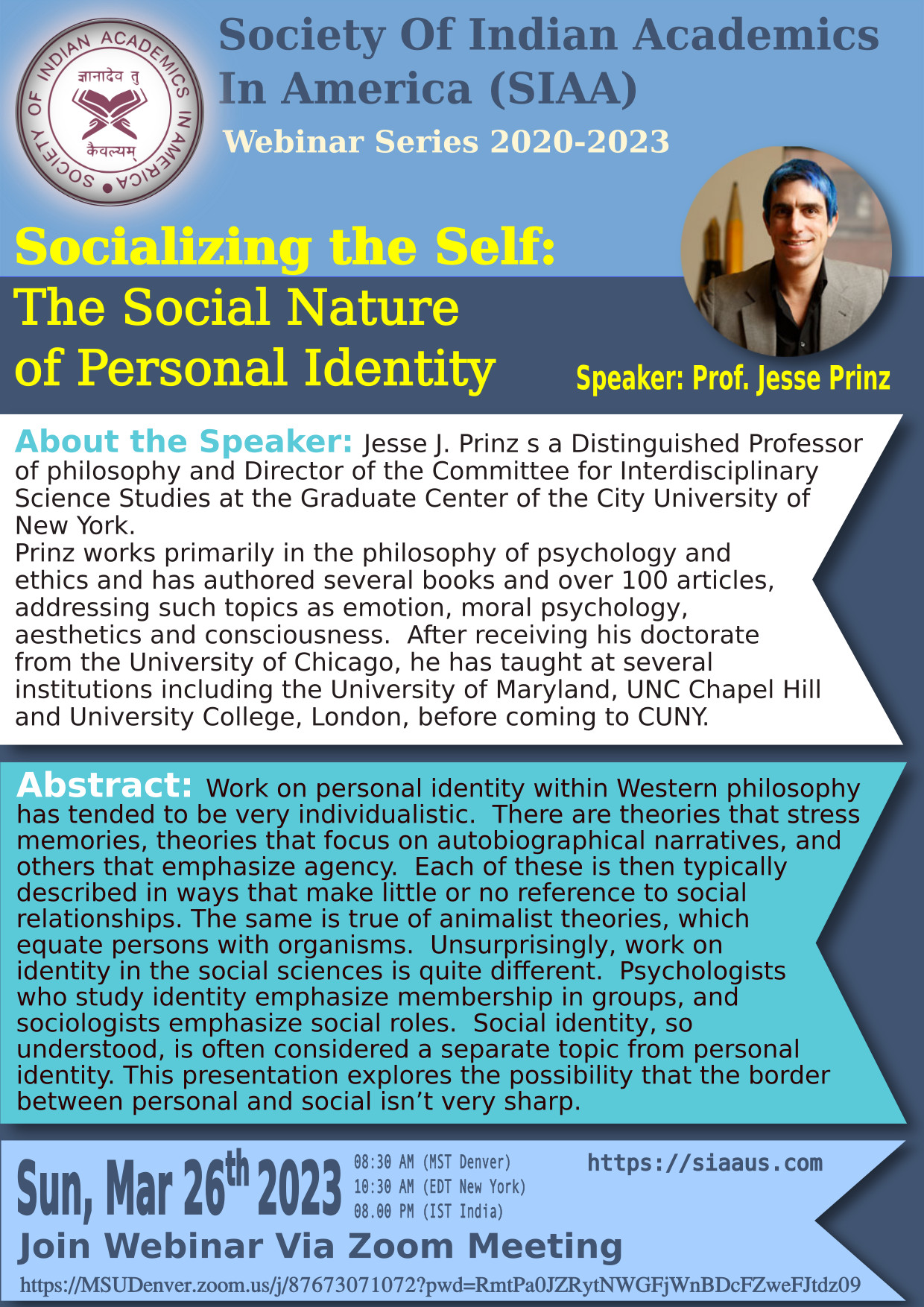 Webinar Poster 26th March -  Socializing the Self: The Social Nature of Personal Identity