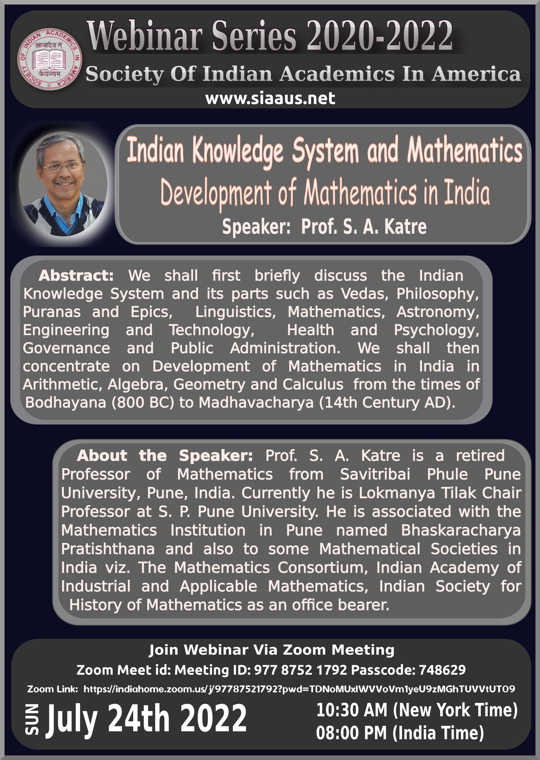 webinar july 2022 - Indian Knowledge System and Mathematics Development of Mathematics in India