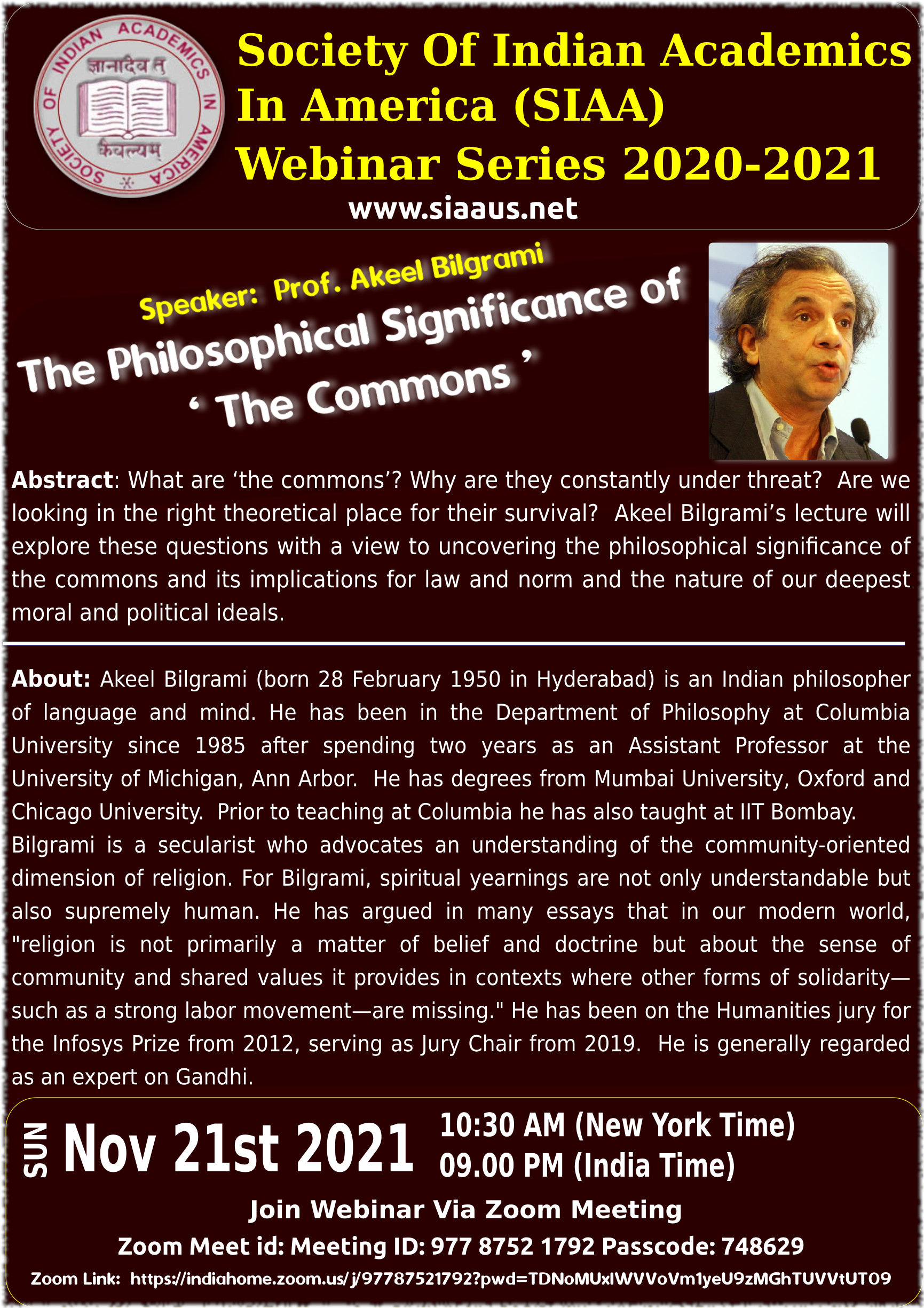 webinar poster nov 2021 - The Philosophical Significance of  ‘ The Commons ’ 