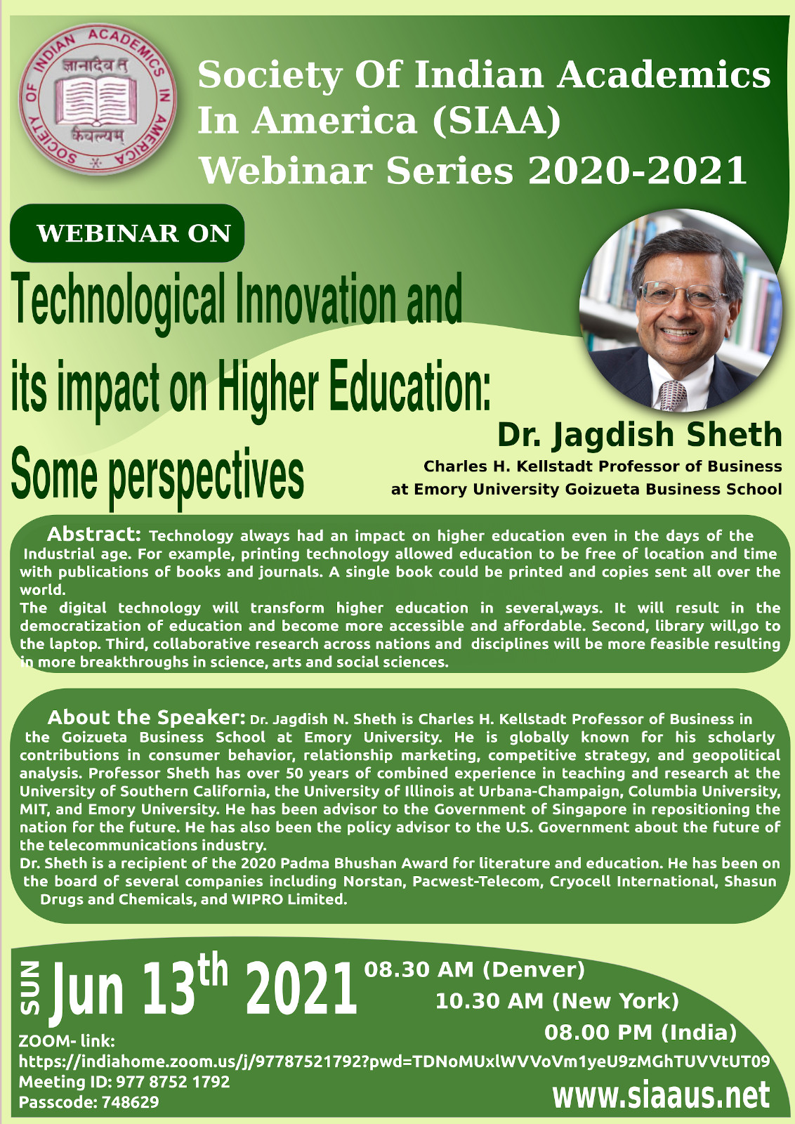 webinar poster june 2021 - Technological Innovation and its impact on Higher Education: Some perspectives
